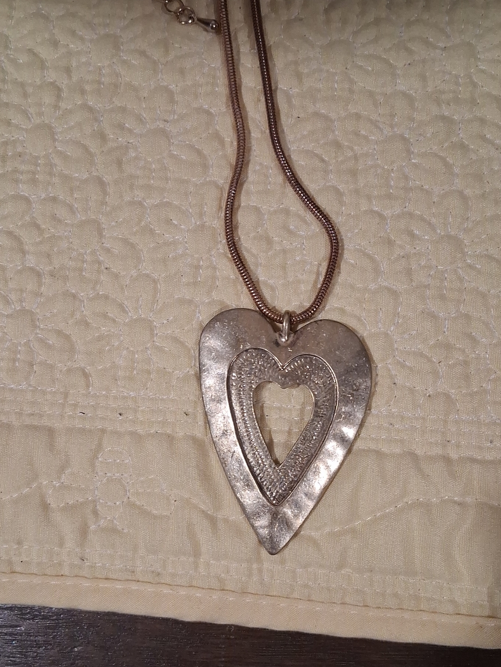 Layered Heart Pendant Necklace in Silver-Tone